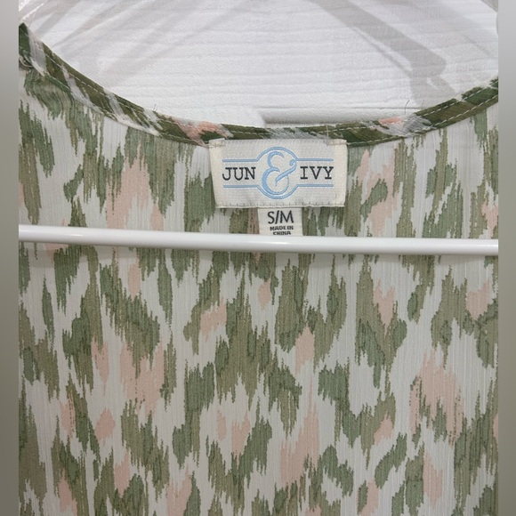 Jun & Ivy Olive and Blush Sheer Open-Front Tunic Cardigan - Picture 3 of 3